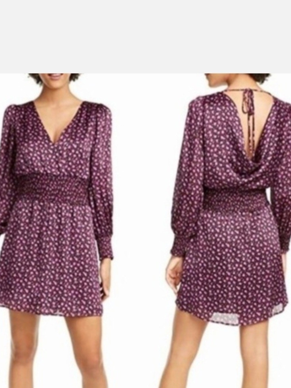 Leyden Black Long-Sleeve V-Neck Mini Dress with Purple Floral Print